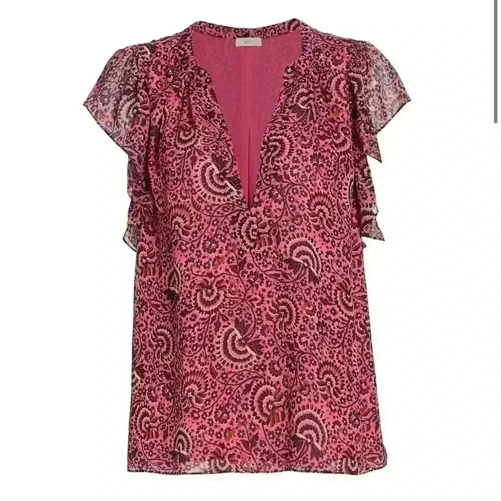 A.L.C. June Silk Blouse Pink Print Size S NWT - Picture 2 of 5